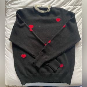 Cute heart sweater with scalloped lace detail